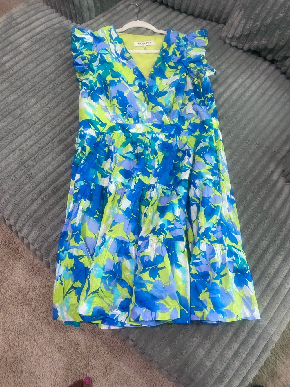 Taylor Girls' Blue & Lime Floral Tiered Dress